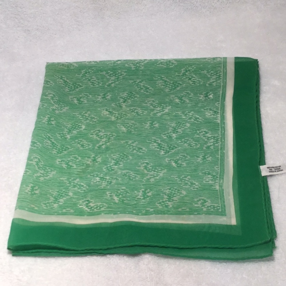 Vintage green & white scarf with abstract pattern.